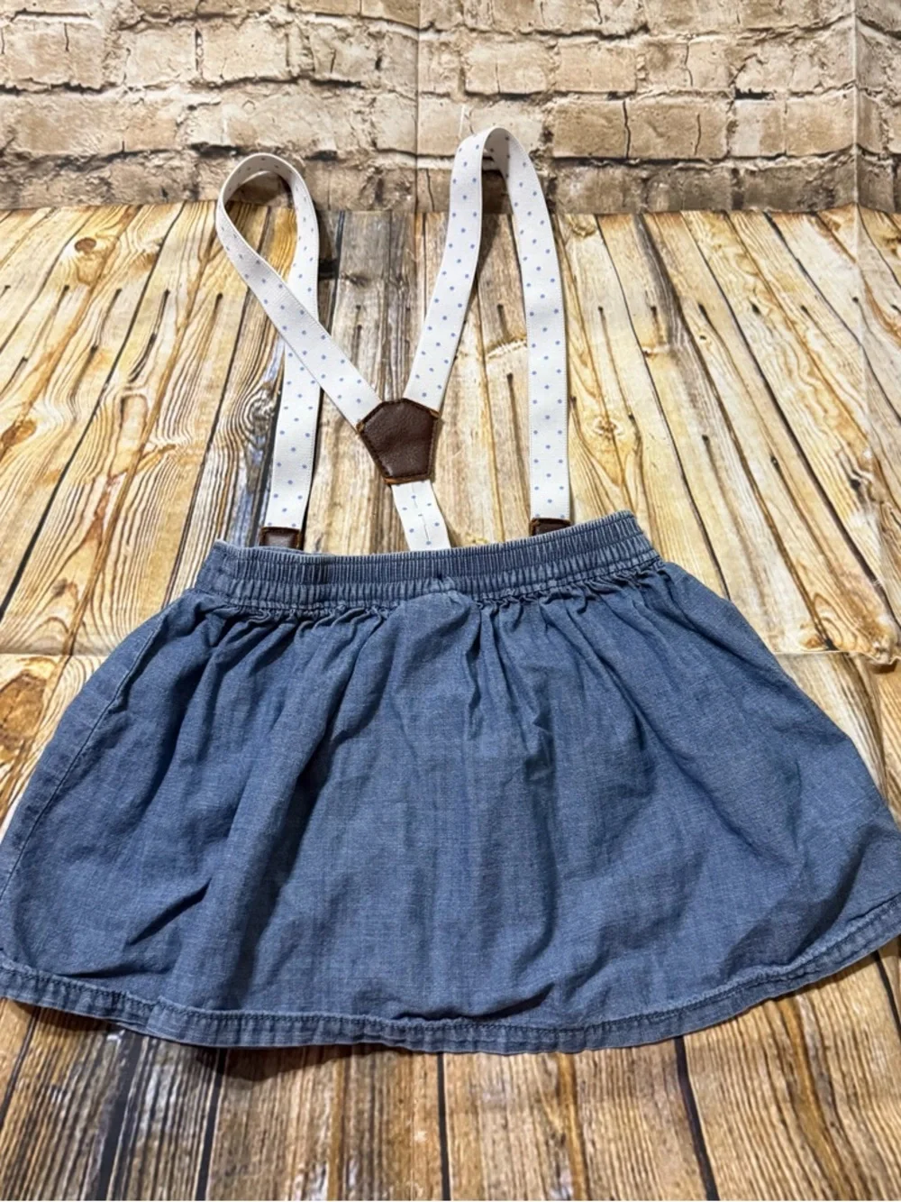 OshKosh Baby B’gosh Blue Chambray Polka Dot Suspender Skirt